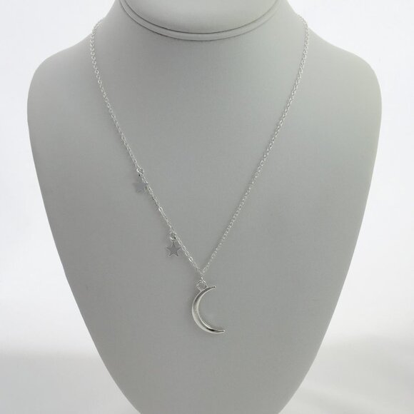 Jewelry necklace sky celestial moon stars silver tone dainty minimalist new - Picture 6 of 7
